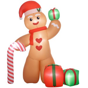 Outsunny 8FT Christmas Inflatable Gingerbread Man, Huge Blow Up Christmas Decorations with Built-in LED Lights for Indoor, Outdoor, Yard, Party - 1 of 4