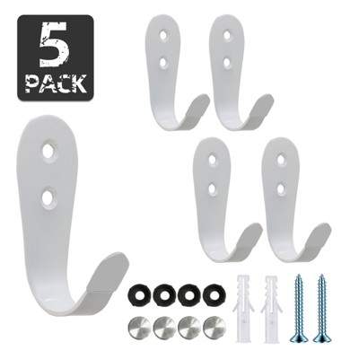 phiestina 5 Large Stainless Steel Hooks, White, for Bathroom, Wardrobe, Bags & Miscellaneous Storage