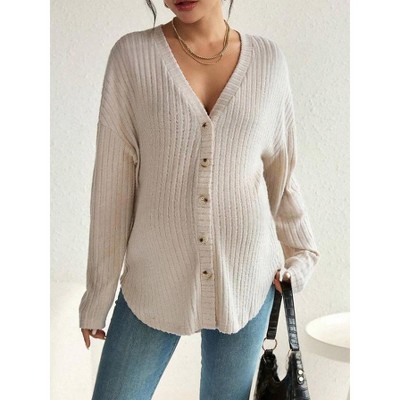 Maternity Tops Long Sleeve Button Down Front Cardigan Drop Shoulder Pregnancy Top