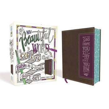 Niv, Beautiful Word Coloring Bible and 8-Pencil Gift Set, Leathersoft, Brown - by  Zondervan (Leather Bound)