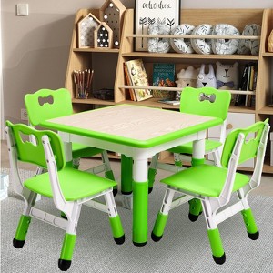 Kids Table and 4 Chairs Set, Height Adjustable 18.9"-23.6", Non-Slip Legs, Wipe-Clean Graffiti Desktop, Toddler Activity Table for Home, Preschool - 1 of 4