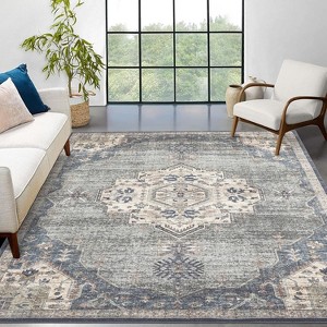 Washable Vintage Oriental Rug, Distressed Non-Slip Low Pile Non-Shedding Foldable Accent Carpet for Bedroom Living Room - 1 of 4