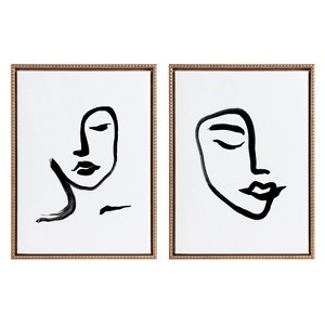 (Set of 2) 18"x24" Sylvie Beaded Woman Face Art and Face Line Art Framed Canvas Arts Gold - Kate & Laurel All Things Decor - 1 of 4