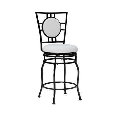 Teagan Adjustable Faux Leather Swivel Barstool Black - Linon: 24-30" Height, Round Seat, Metal Frame