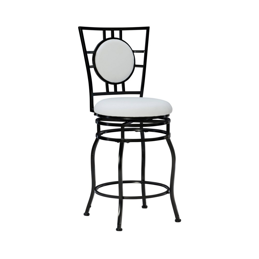 Teagan Adjustable Faux Leather Swivel Barstool Black - Linon: 24-30" Height, Round Seat, Metal Frame