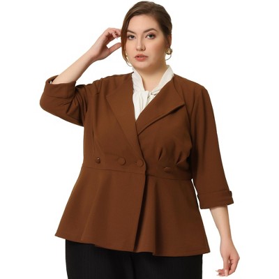 Agnes Orinda Women's Plus Size Notched Lapel Ruffle Peplum Ruched Buttons Outfits Blazers