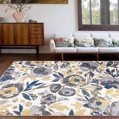 Vintage Floral Cream Synthetic Rectangular Area Rug 7'10" x 10'
