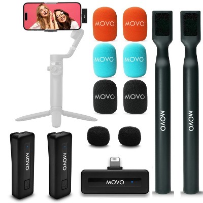 Movo Wireless Mini DI Duo Dual Ultra Compact Wireless Lavalier Microphones for iPhone with Handheld Adapter