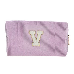 Unique Bargains Corduroy Rectangular Letter Makeup Bag Pink Purple 1 Pc - 1 of 4