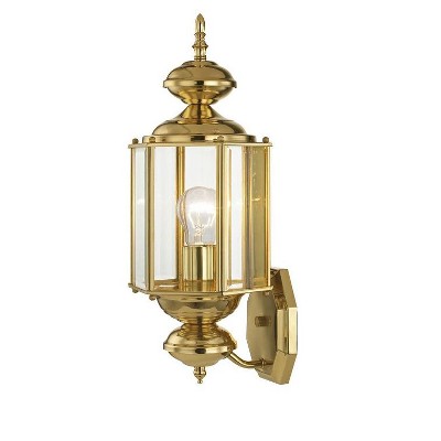 Polished Brass Outdoor Lantern Sconce with Clear Beveled Glass