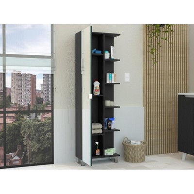 Akoasm Mirror Linen Bathroom Medicine Storage Cabinet With Interior & External Shelves-Black