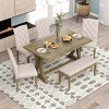 Farmhouse Dining Table Set For 6, Dining Sets 6 Piece With Rectangular Trestle Table And 4 Upholstered Chairs & Bench, Dining Set-Cuddlewood - 2 of 4