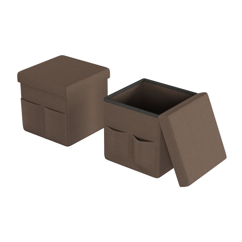 Hasting Home Set of 2 Folding Ottomans with Storage Pockets, 2 of 8