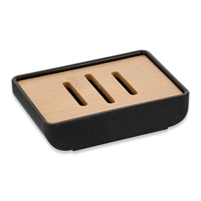 Evideco French Home Goods Minimalist Hand Soap Dish Rubber and Wood