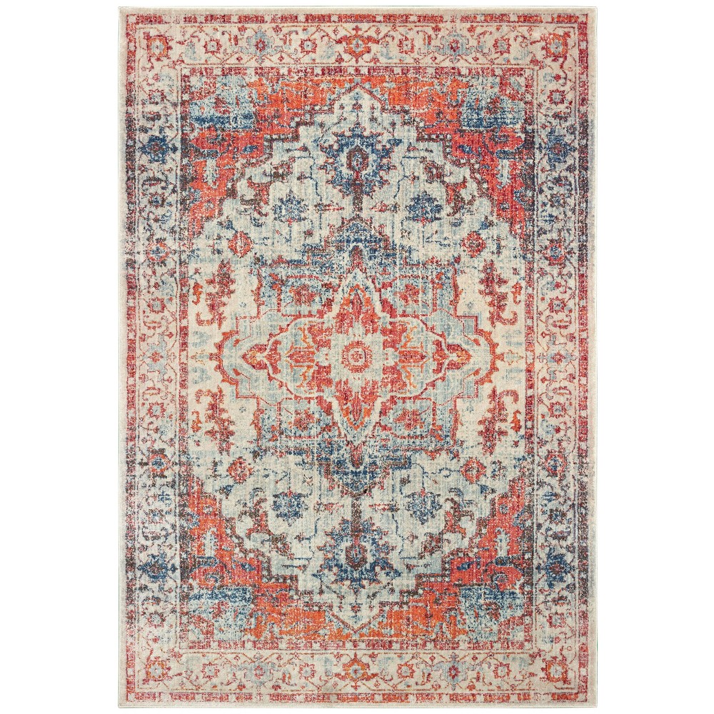 3'10inx5'5in Paxton Distressed Medallion Area Rug Blue/Orange - Captiv8e Designs