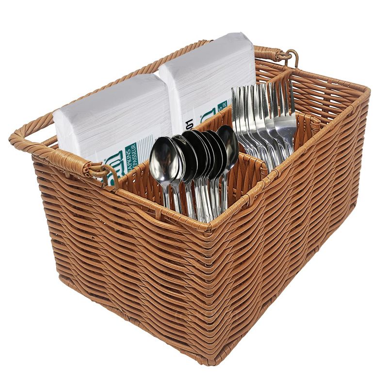 KOVOT Poly-Wicker Woven Cutlery Storage Organizer Caddy Tote Bin Basket for Kitchen Table, Measures 9.5" x 6.5" x 5" - Brown, 3 of 6