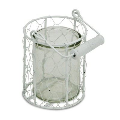Cheung's Belen Round Glass Jar in White Wire Basket - Small