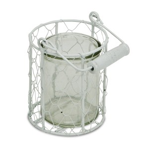 Cheung's Belen Round Glass Jar in White Wire Basket - Small - 1 of 2