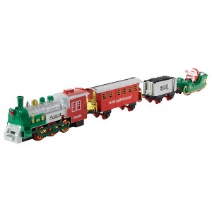 Northlight Lighted and Animated Christmas Train Set with Raised Track and Sound - 36pc - Red and Green - 1 of 3