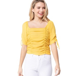Slickblue Women's Smocked Ruched Top, Elbow Sleeve Woven Blouse for Trendy Look, Mauve, S - 1 of 4