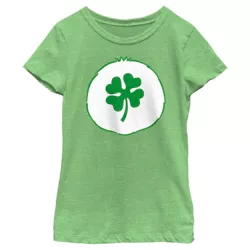 Girl's Care Bears St. Patrick's Day Good Luck Bear Emblem  T-Shirt - Green Apple - X Small