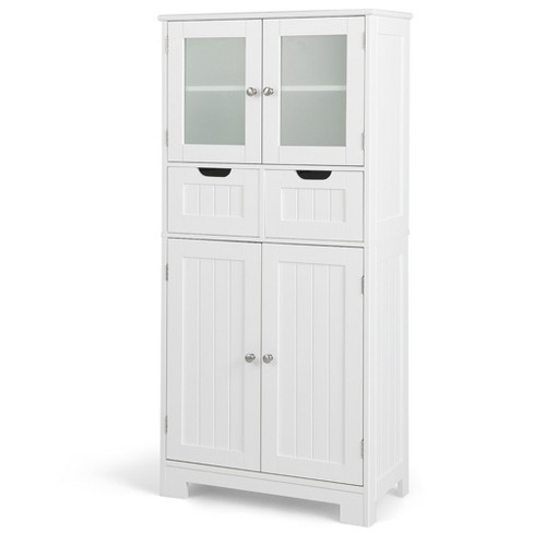 Costway Tall Storage Cabinet Kitchen Pantry Cupboard With Tempered Glass  Doors & Shelves White : Target