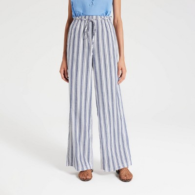 Women's Woven Wide Leg Palazzo Pants - Universal Thread™ Navy/White Striped