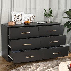 CIPACHO Black 6-Drawer Dresser with Gold Handles - Spacious Storage Chest (Bedroom/Living Room/Entryway) - 1 of 4