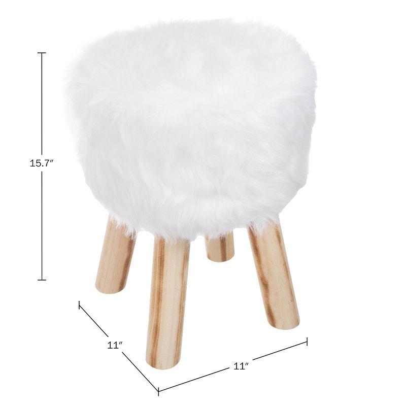 Lavish Home Round Faux Fur Ottoman, Footrest, or Accent Stool (White), 5 of 8