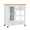 Kitchen Island Cart with walnut wood Top, Rolling Storage Cabinet on Wheels with Drawers, Sideboard Buffet with Towel Bar, White - 4 of 4