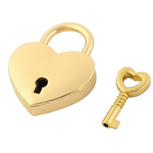 Unique Bargains Metal Luggage Bag Heart Shaped Security Lock Padlock with Key Gold Tone - 1 of 4