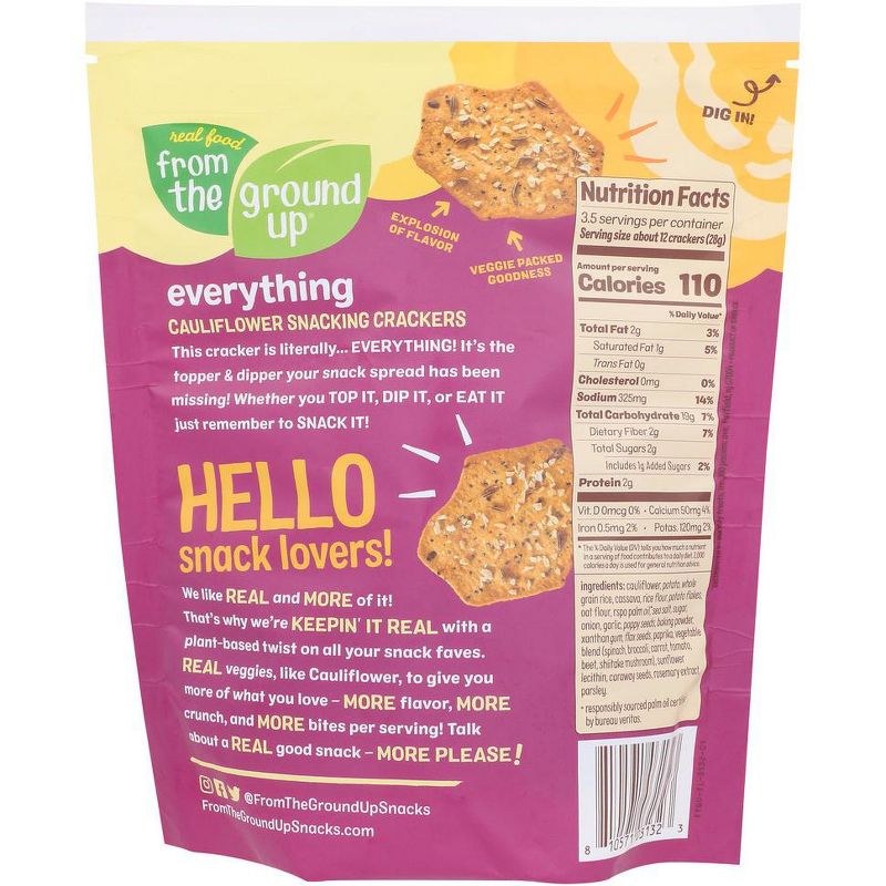Real Food From The Ground Up Everything Cauliflower Snacking Crackers - Case of 6/3.5 oz, 3 of 7