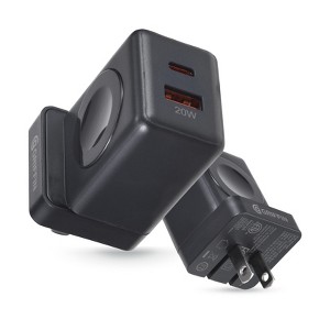 GRIFFIN 20W Dual Port Wireless Smartwatch Wall Charger, Compact USB-C & USB-A with 2.5W Charging & Foldable Plug - 1 of 4