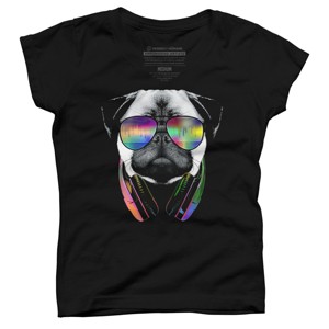 Girl's Design By Humans Rainbow Beat DJ Pug By clingcling T-Shirt - 1 of 3