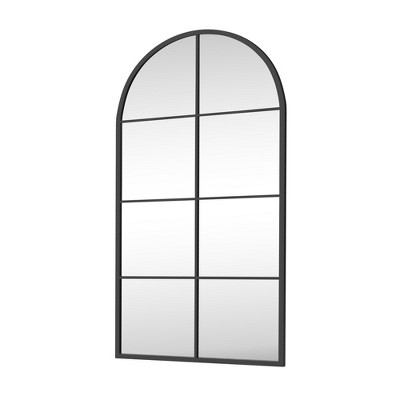 Lirago 55" x 28" Ironwork right angle Hanging Arched Bathroom Mirror with Black Rotatable Hardware for Adjustment