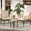 Patio Set, 3 Piece Outdoor Bistro Set with Glass Top Coffee Table - 2 Rattan Chairs/Cushions for Porch Backyard Poolside Deck - 3 of 4