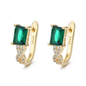 Sterling Silver Sapphire and 14 Gold Emerald Huggie Earring - 1 of 4