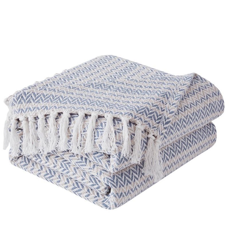 Southshore Fine Living Agadir Collection 100% Cotton Bed Blanket hearing bone stripe pattern, 4 of 7