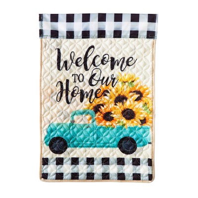 Mint Sunflower Truck Garden Quilted Flag