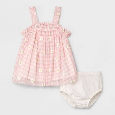 Baby Girls' Gingham Floral Dress - Cat & Jack™ Pink 3-6M