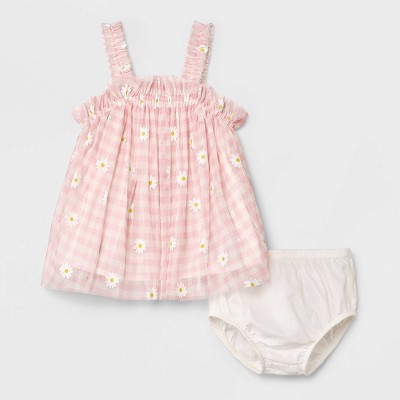 Image of Baby Girls' Gingham Floral Dress - Cat & Jack™ Pink Newborn