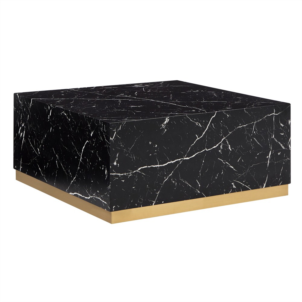 Photos - Dining Table Large Devoe Faux Marble Square Coffee Table with Casters Black - Inspire Q