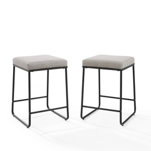 Crosley Set of 2 Beckett Counter Height Barstools Gray: Upholstered Velvet, 24" Seat, Steel Frame - 1 of 4