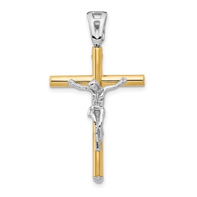 Black Bow Jewelry 14k Two Tone Gold, Polished Crucifix Pendant, 21 x 37mm