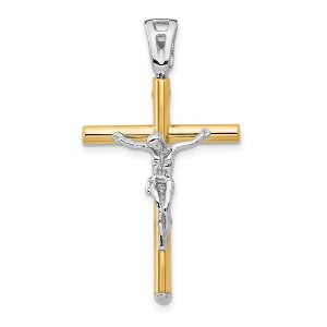 Black Bow Jewelry 14k Two Tone Gold, Polished Crucifix Pendant, 21 x 37mm - 1 of 4