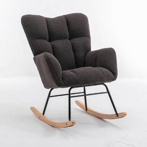 AENKYO 300LB Capacity Soft Teddy Fabric Rocking Chair w/Pocket - Ergonomic Nursery Glider, Solid Wood Base, for Living Room & Bedroom - 1 of 4