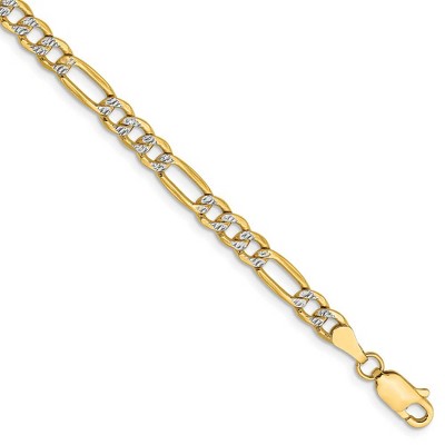 Black Bow Jewelry 4mm 14k Yellow Gold & Rhodium Hollow Pave Figaro Chain Bracelet