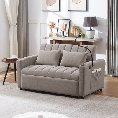 NicBex 55.9 Inch Sofa Bed,Modern Convertible Loveseat with 3 USB Ports & 2 Side Pockets & 2 Cup Holders,Small Couch for Living Room