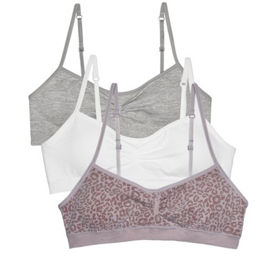 Fruit Of The Loom Girls Seamless Trainer Bra With Removable Modesty Pads 3  Pack Multi Leo/grey Heather/white 34 : Target