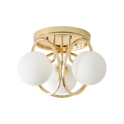PAKOKULA 11.81 in. 3-Light Gold Farmhouse Semi-Flush Mount Ceiling Light with Frosted Glass Shade